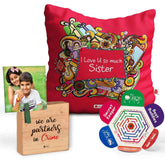 Cushion Cover with Love You Sis Print Wooden Plaque Gift
